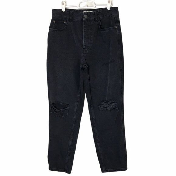 Free People Jeans High Rise Button Fly Distressed Black Size 27 Measures 29x27 - Picture 1 of 15